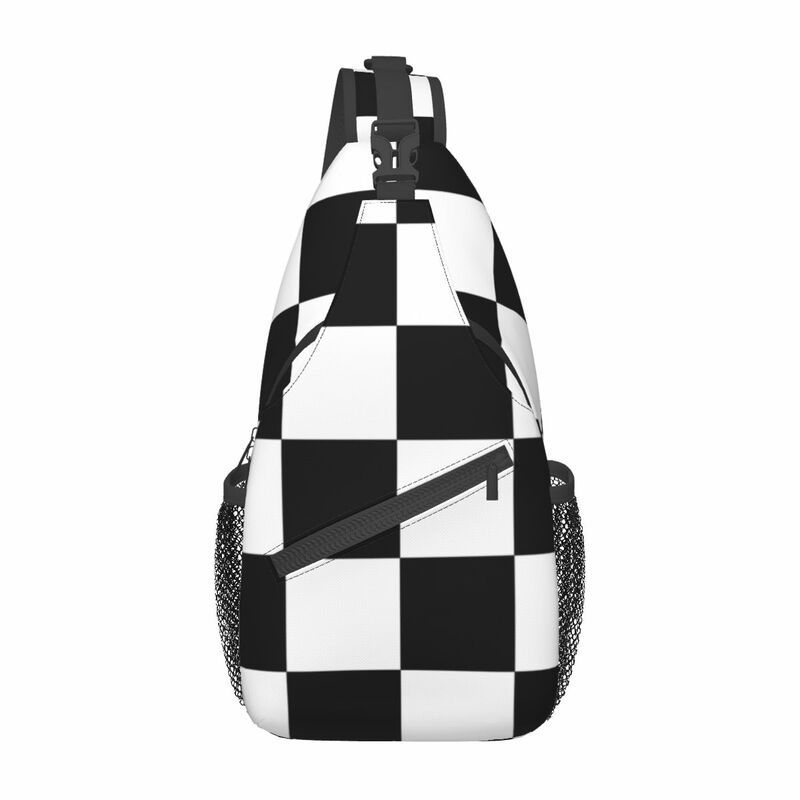 Checkered Squares Small Sling Bags Chest Crossbody Shoulder Backpack Outdoor Hiking Daypacks Chess Geometric Fashion Satchel
