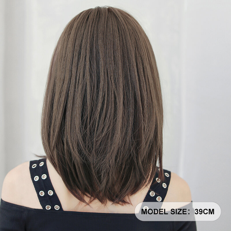 7JHH парики короткие прямые крутые коричневые парики боб для женщин для ежедневного использования высокая плотность синтетические волосы средней части парики с занавеской челки