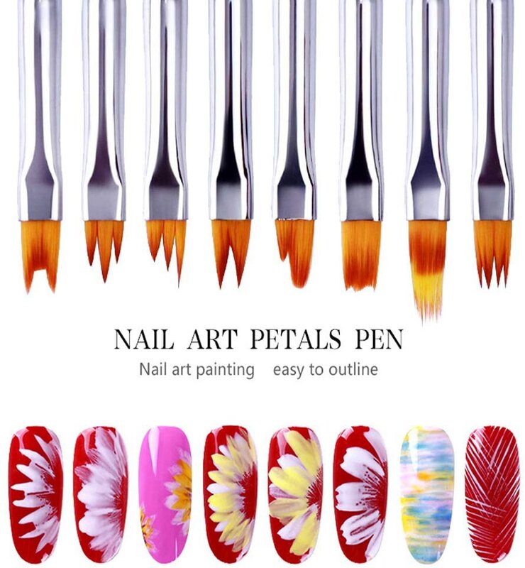 Pink Petal Color Paint Pen Set, Escova de unha curta, 8pcs