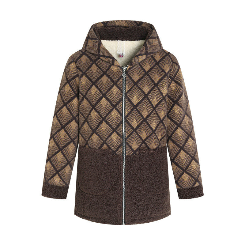 Jaket parka wanita, kualitas tinggi musim dingin tambal sulam kotak-kotak hangat ibu usia sedang bantalan katun mantel panjang pakaian luar