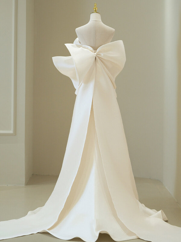 Robe de Mariée Sirène Blanche en Satin pour Femme, Vêtement Formel à Lacets, avec Traîne