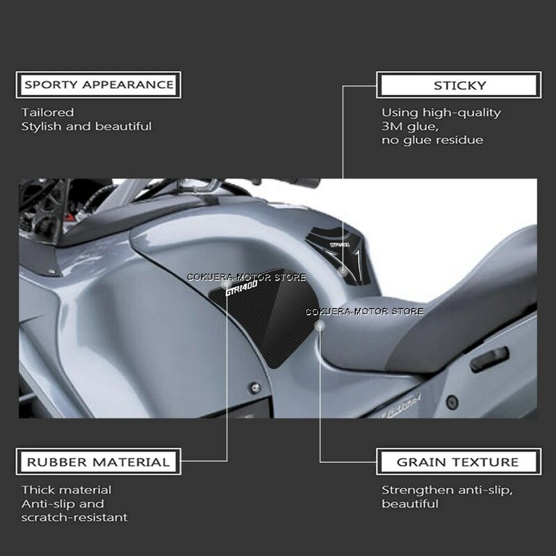 แผ่นสติกเกอร์สำหรับ Kawasaki GTR1400 GTR 1400 2007-2015 2014อุปกรณ์เสริมรถจักรยานยนต์แผ่นรองถังน้ำมันเชื้อเพลิงป้องกันการลื่นที่หัวเข่าด้านข้าง
