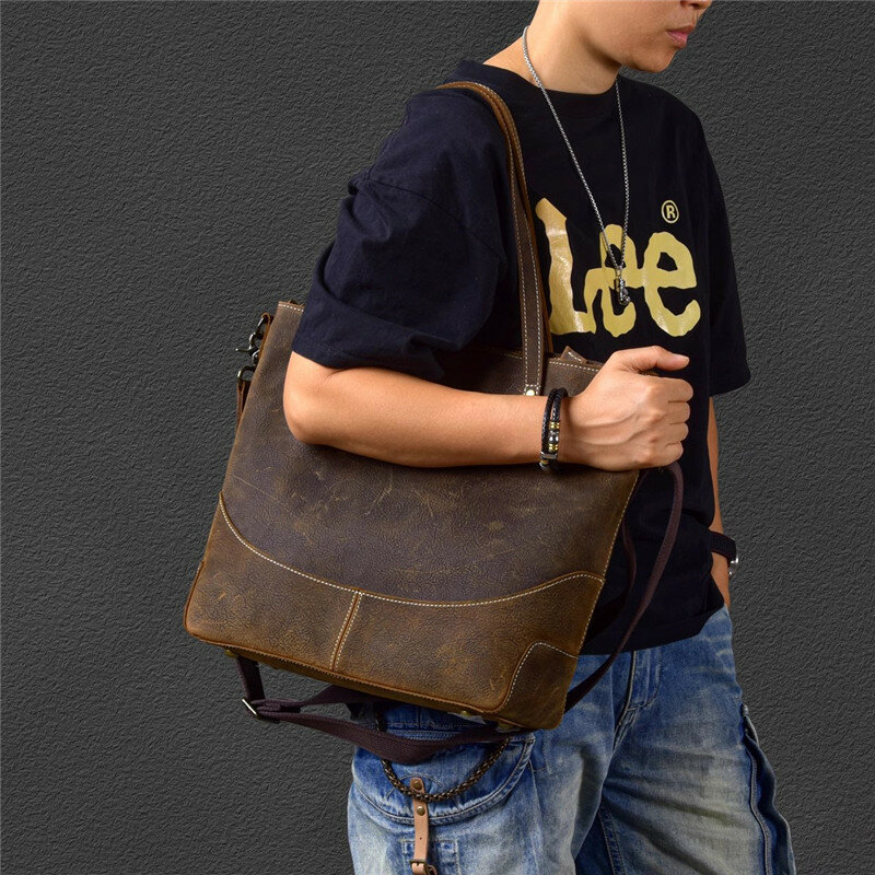 Дизайнерская сумка-Органайзер из воловьей кожи crazy horse для мужчин, уличная дорожная вместительная сумка на плечо из натуральной кожи, рабочая сумочка