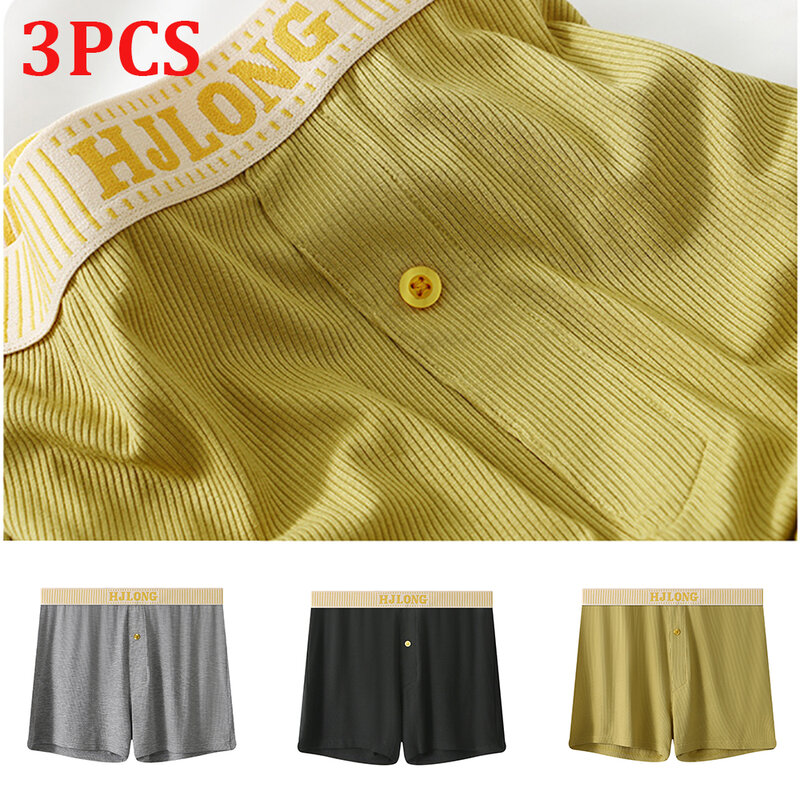 Celana tidur pendek elastis M-3XL, 3 PCS/Set celana tidur Solid rajut PJ piyama berongga nyaman boxer dan celana dalam