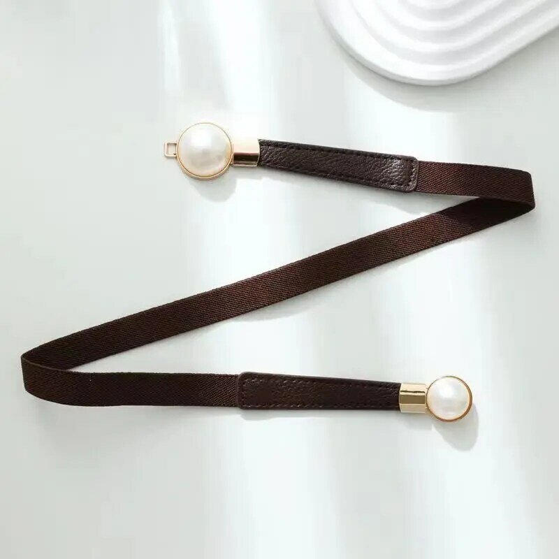 New trendy pearl elastic thin waistband for women's decoration with skirts  simple and versatile women's buckle thin belt