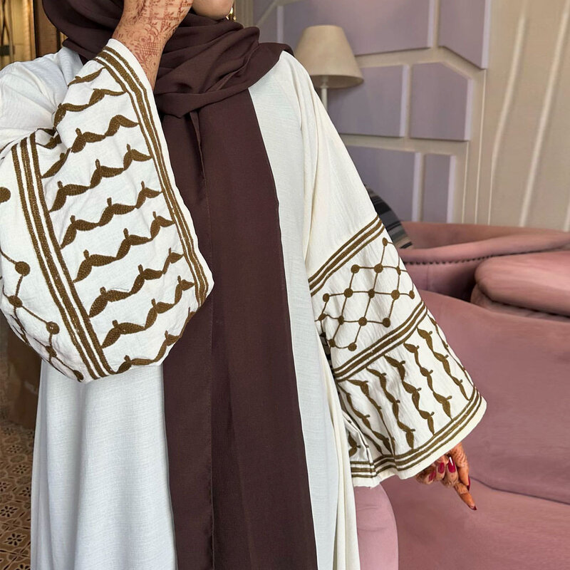 Eid Al-Adha ricamo Abaya per le donne abito musulmano Dubai turchia aperto Abaya Kimono Cardigan islamico Jalabiya Djellaba Robe Gown