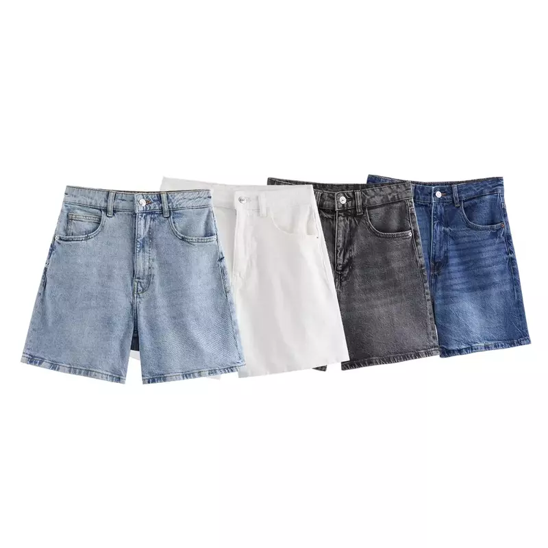 Shorts jeans de cintura alta feminino com zíper, calças soltas, versão confortável, retrô, brincalhão, moda casual, novo, 2024