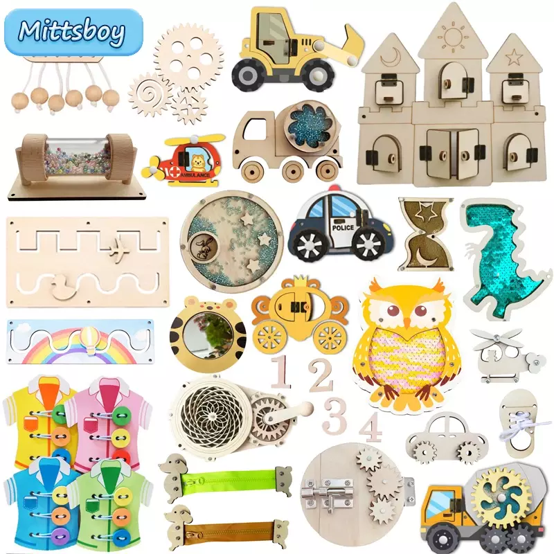 Accessoires de planche occupés Montessori bricolage pour enfants, graffiti en bois, balle précoce, hélicoptère à paillettes, jouet de chiffres, cadeau, 2024
