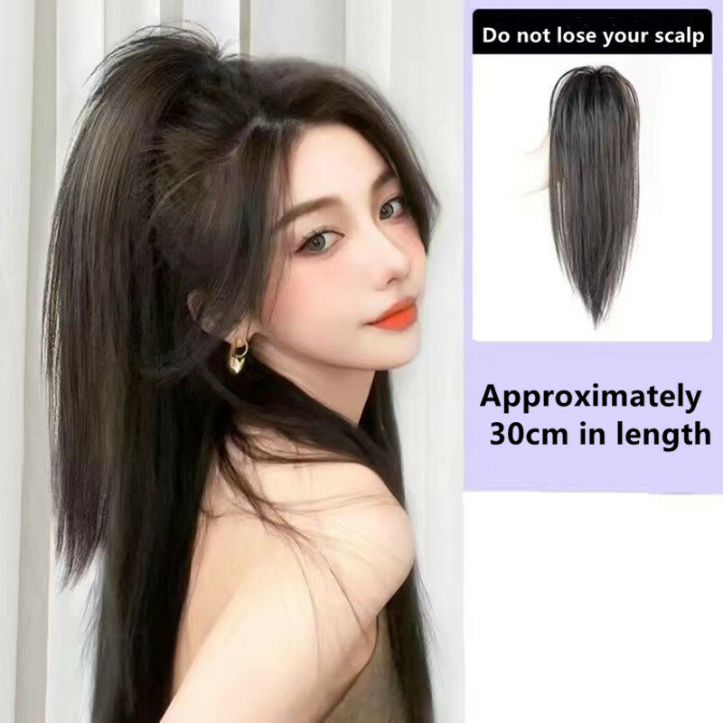 Bundel rambut sintetis lurus Fashion 30cm, jepit rambut palsu, bundel lurus mode, pita rambut fleksibel, jepit rambut untuk wanita