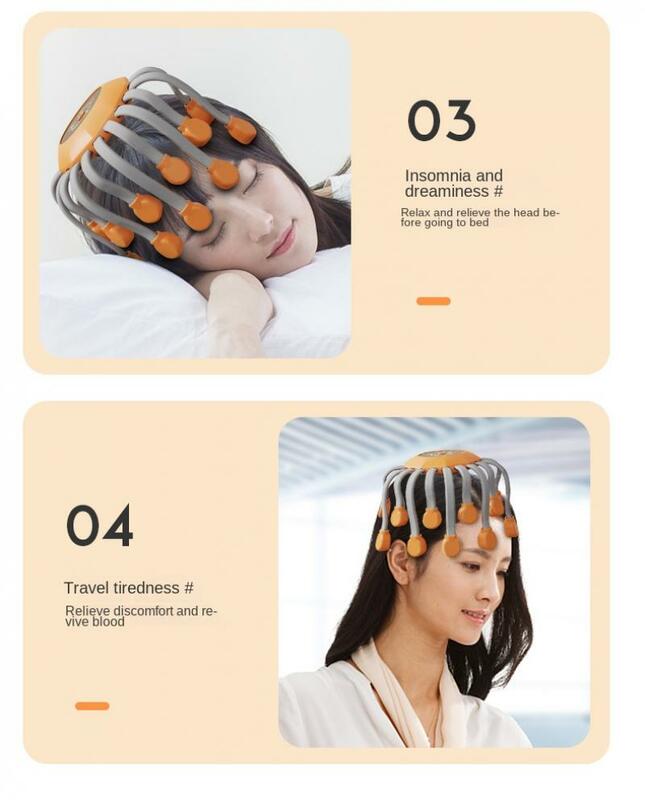 Elétrica polvo garra cabeça couro cabeludo, relaxar massageador, massagem de vibração, terapêutico cabeça Scratcher, alívio do estresse, fadiga, melhorar o sono