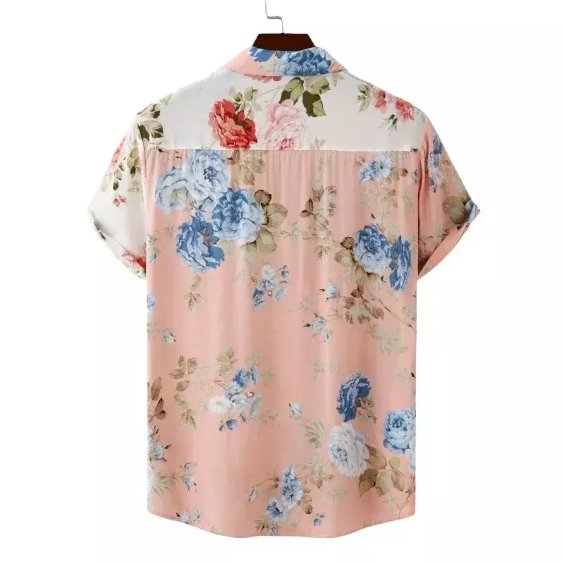 Men's short sleeved shirt, luxurious and comfortable, 3D pattern, big red peony flower designer brand lightweight and breathable