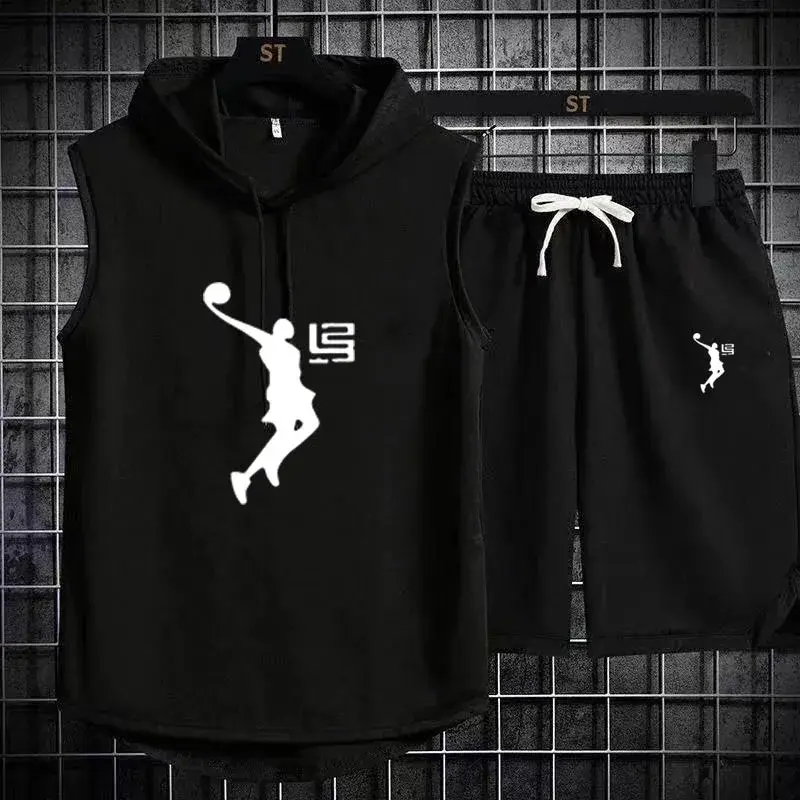 Summer Men's Two Piece Set CasualT-Shirt and Shorts Set Mens Sports Suit Fashion Short Sleeve Tracksuit Hooded T-shirt