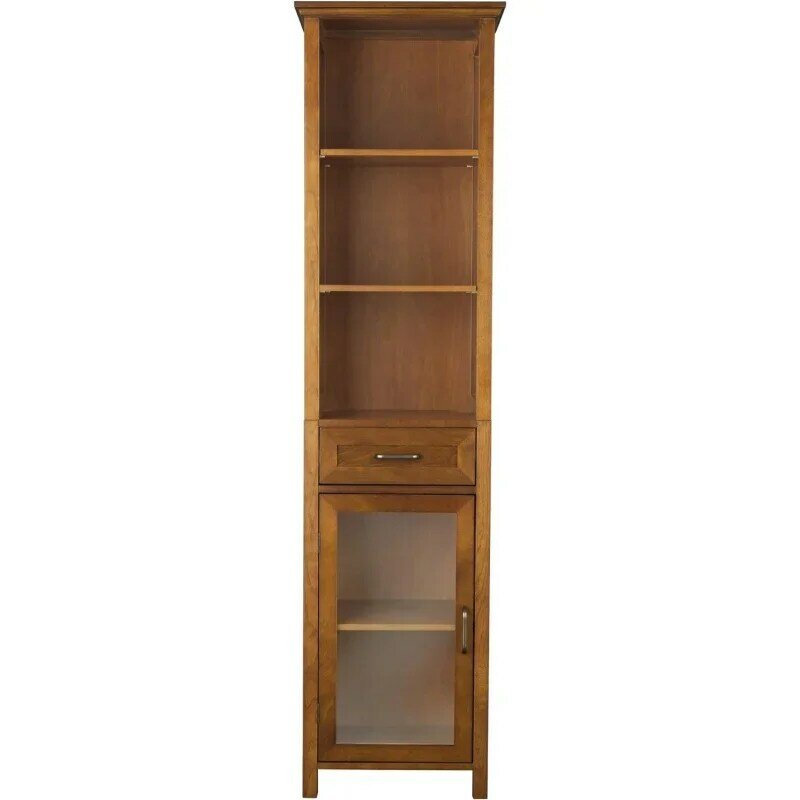 Teamson Home Avery Wooden Bathroom Linen Tower Cabinet with 1 Drawer 3 Adjustable Interior Shelves and 6 Storage Spaces, Oiled O