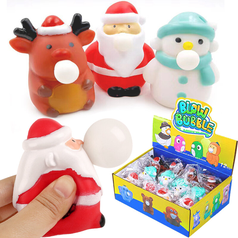 2023 New Christmas Knead Music Blowing Bubble Toys for Children Adult Decompression Toys Cute Santa Claus Elk Snowman Doll Gifts