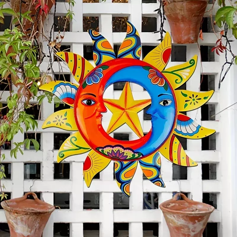 Decoração exterior de Sun Moon e Star Metal Wall Hanging, Home Art, Arte Criativa, Decoração de jardim, Fundo de festa