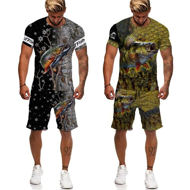 Камуфляжная футболка/шорты/комплект для мужчин и женщин с 3D принтом для ловли карпа Повседневная Уличная одежда Harajuku спортивный костюм уличная одежда для рыбалки охоты кемпинга