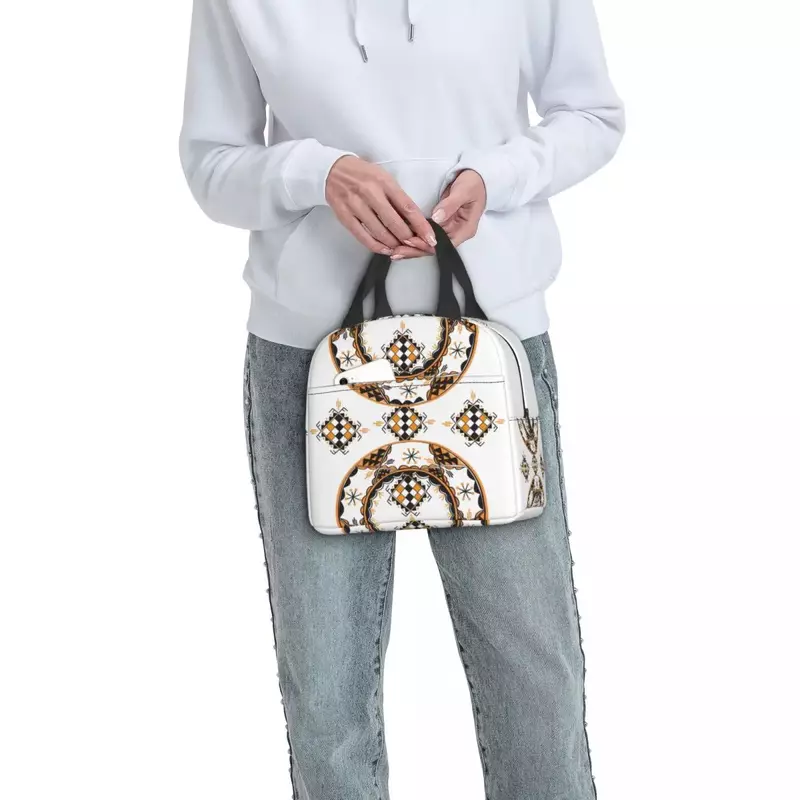 Bertifinagh z imazightenプリントランチバッグ、kables、amazighアートクーラー、女性用サーマル絶縁ボックス、キッズスクールフードバッグ