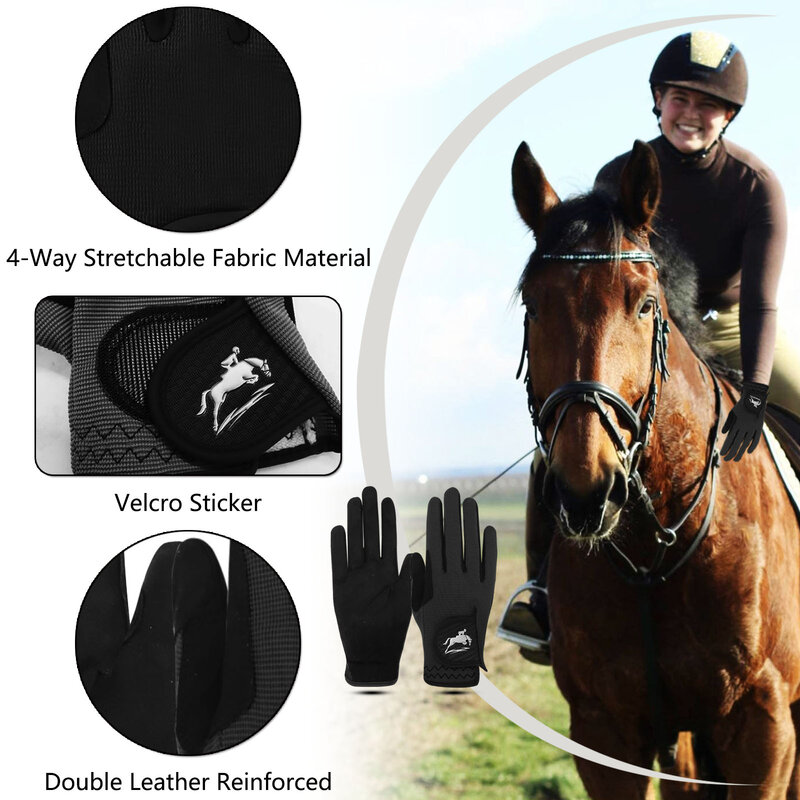 Guantes antideslizantes para montar a caballo para mujer, guantes ecuestres para bicicleta, equipo deportivo de dedo completo para exteriores, color negro y morado, envío directo