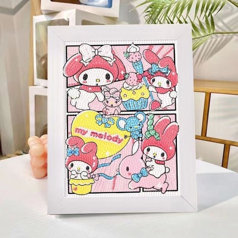 Sanrio ภาพวาดเพชร Hello Kitty การ์ตูนเพชรเต็มโมเสค5D ชุดงานปักครอสติชเพชรการตกแต่งบ้านศิลปะกับกรอบ