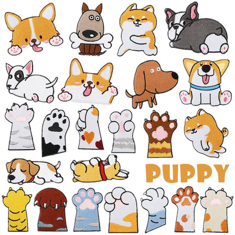 2024 New Corgi Dog Animal Paw Embroider Fabric Patch DIY Label Heat for Cloth Hat Bag Jeans Backpack Fast Iron Sew Adhesive