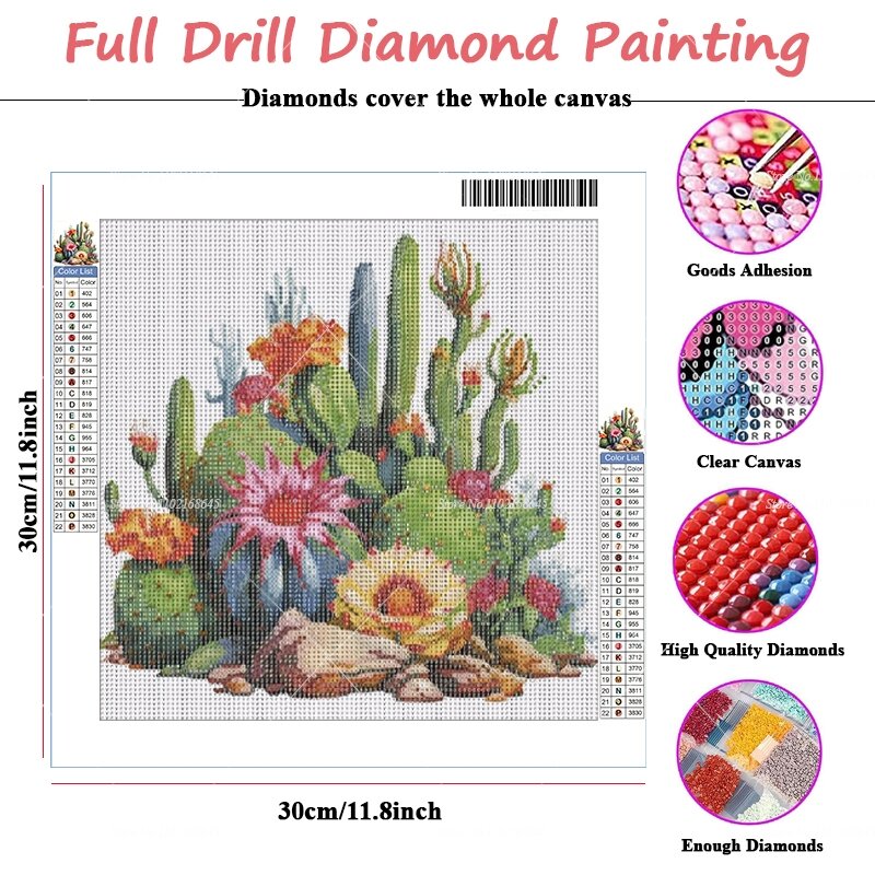 Flower Cactus Diamond Painting, DIY Diamond Embroidery Art, Full Square ou Round, Handmade Picture for Home Decoration, Kids' Gift