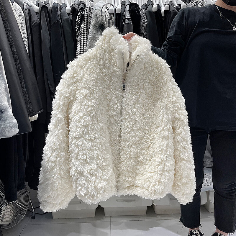 Женское плотное теплое шерстяное пальто, осенне-зимняя пушистая куртка с длинным рукавом и искусственным мехом, Женская шикарная мягкая теплая пушистая верхняя одежда, Топ