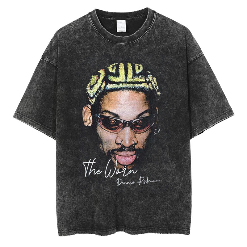 Dennis Rodman Grafik T-Shirt Hip Hop High Street Mode Männer Frauen T-Shirt Baumwolle Vintage übergroße schwarze Kurzarm T-Shirts