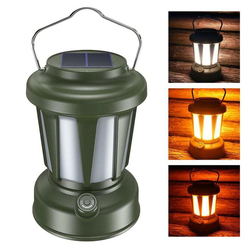 Camping Lantern Rechargeable Portable LED Vintage Lamp IPX4 Waterproof Solar TYPE-C Rechargeable 3 Light Modes Camping Lantern