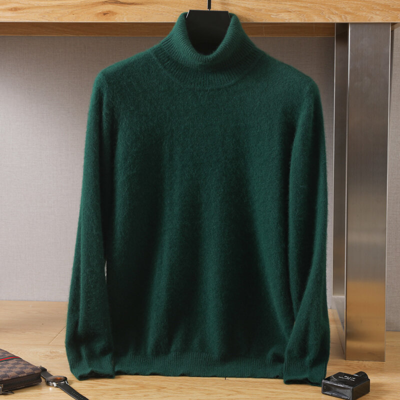 Suéter de caxemira de gola alta masculino, jumper solto de malha, top aquecido, tamanho grande, 100% vison, outono e inverno, 2023