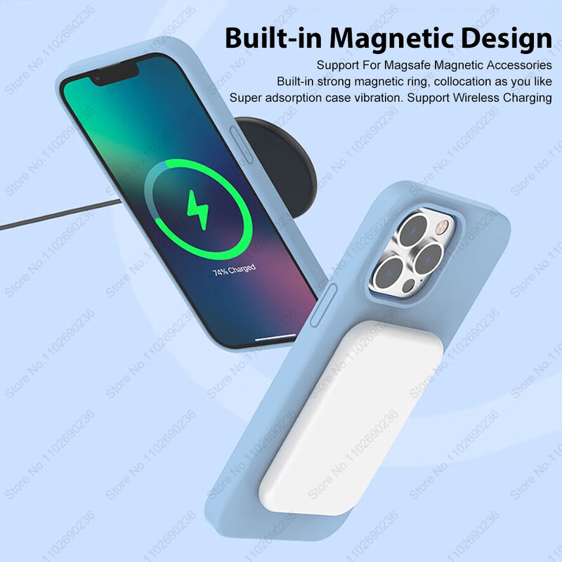 Casing silikon cair magnetis untuk iPhone, casing silikon cair asli, aksesori penutup pengisi daya nirkabel untuk iPhone 15 13 12 11 14 Pro Max 15 Plus