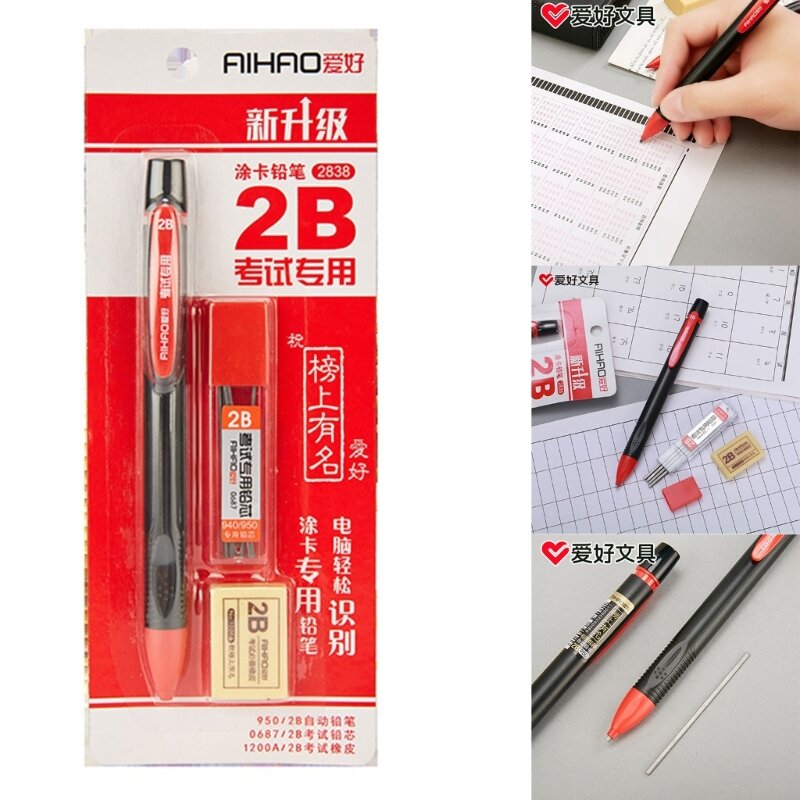 Exame mecânico recargas conjunto estacionário lápis mecânico borracha lápis kits de chumbo dropship