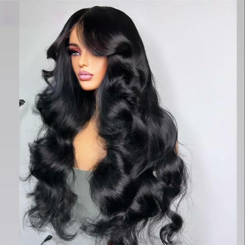 Glueless Soft 26“ Natural Black Long 180Density Body Wave Deep Lace Front Wig For Women BabyHair Preplucked Heat Resistant Daily