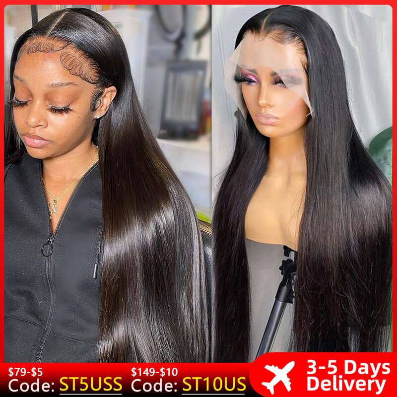 Perucas de cabelo humano brasileiras para mulheres negras, peruca de renda HD, peruca frontal 13x6, peruca dianteira do laço reta, 4x4, 30 polegadas, 13x4, 360
