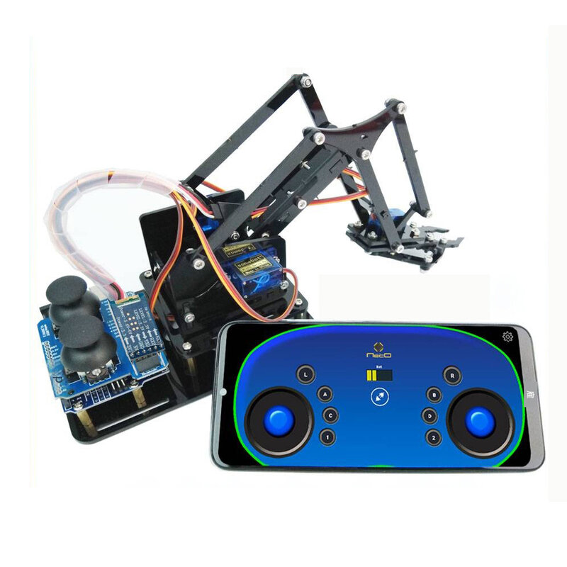 SG90 MG90 4 DOF разборный акриловый механический рычаг с управлением через приложение Роботизированный манипулятор коготь для робота Arduino Bluetooth DIY Kit