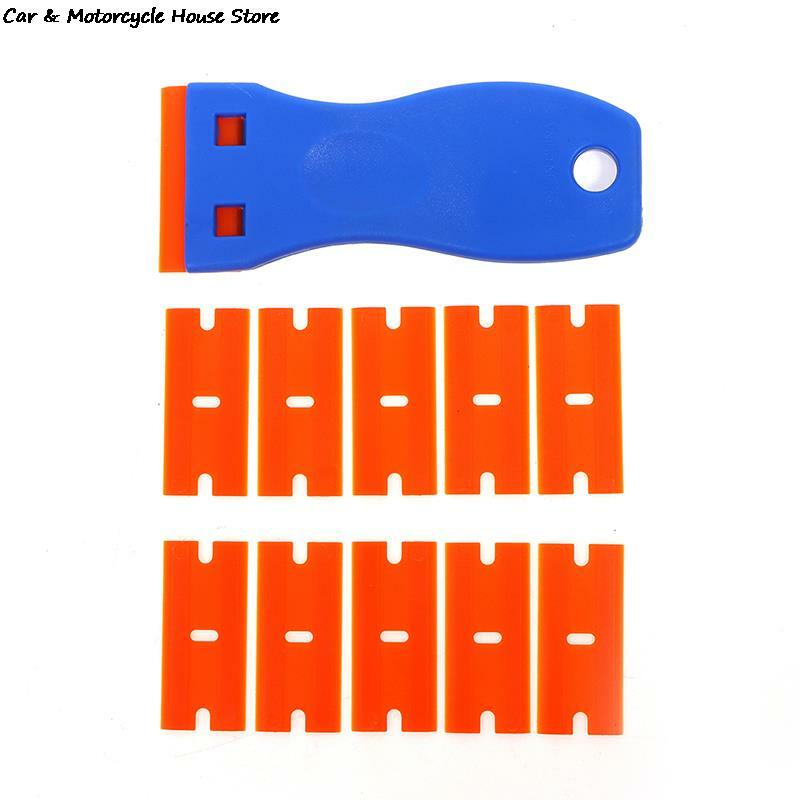 Pengikis pisau cukur plastik dengan 10 buah pisau pelepas lem stiker label mobil