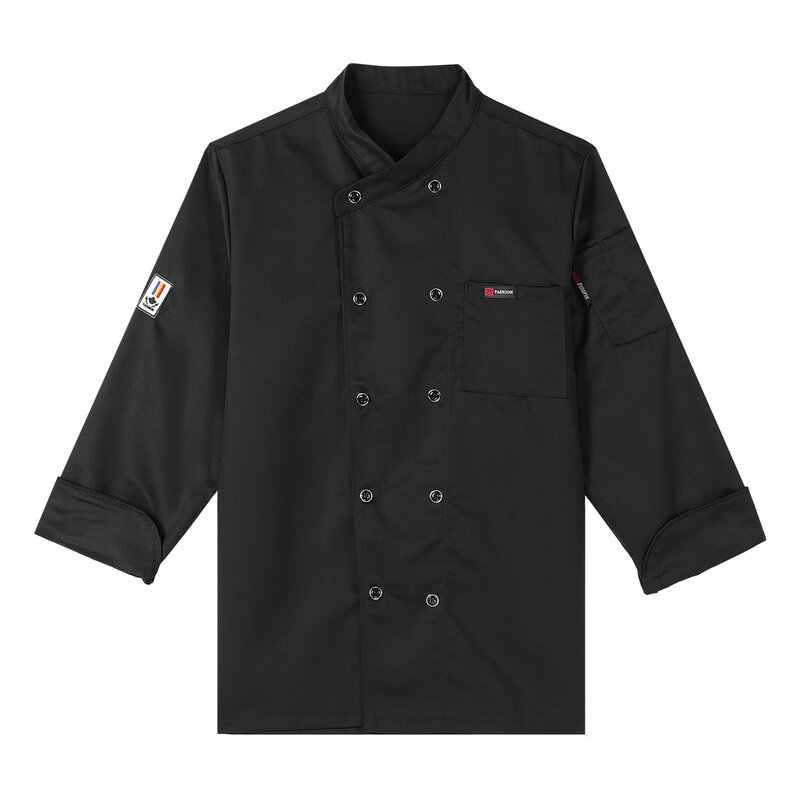 Mens Womens Chef Coat Unisex Long Sleeve Double-Breasted Cook Jacket Kitchen Uniform for Cafe Bakery Restaurant Hotel
