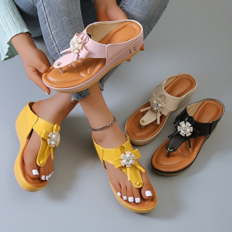 Sandalias de verano para mujer 2024 sandalias de plataforma de tamaño grande cuñas chanclas zapatillas cómodas zapatos de playa antideslizantes de punta abierta para mujer