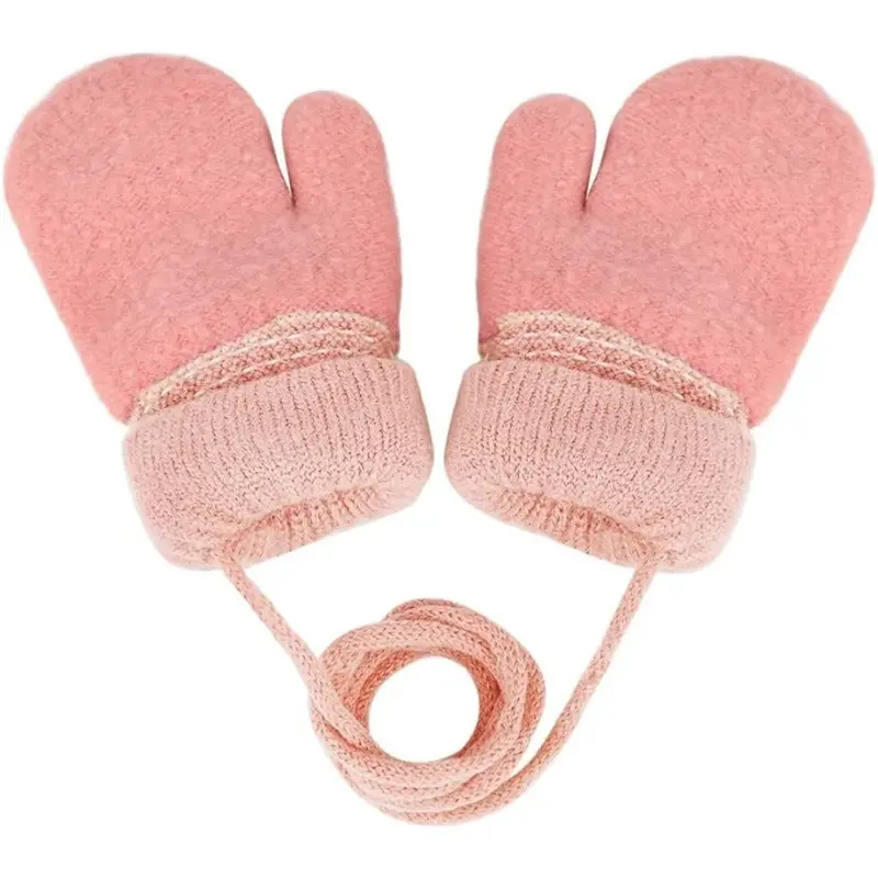 Luvas infantis de dedo cheio, luvas, quentes, tricotadas, grossas, velo coral, inverno, 0-3 anos