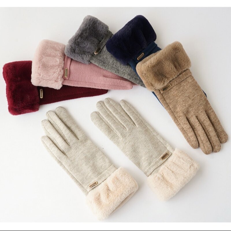 Wrist Suede Women Gloves Quality Thicken Plush Touch Screen Winter Gloves Keep Warm Driving Gloves Ladies