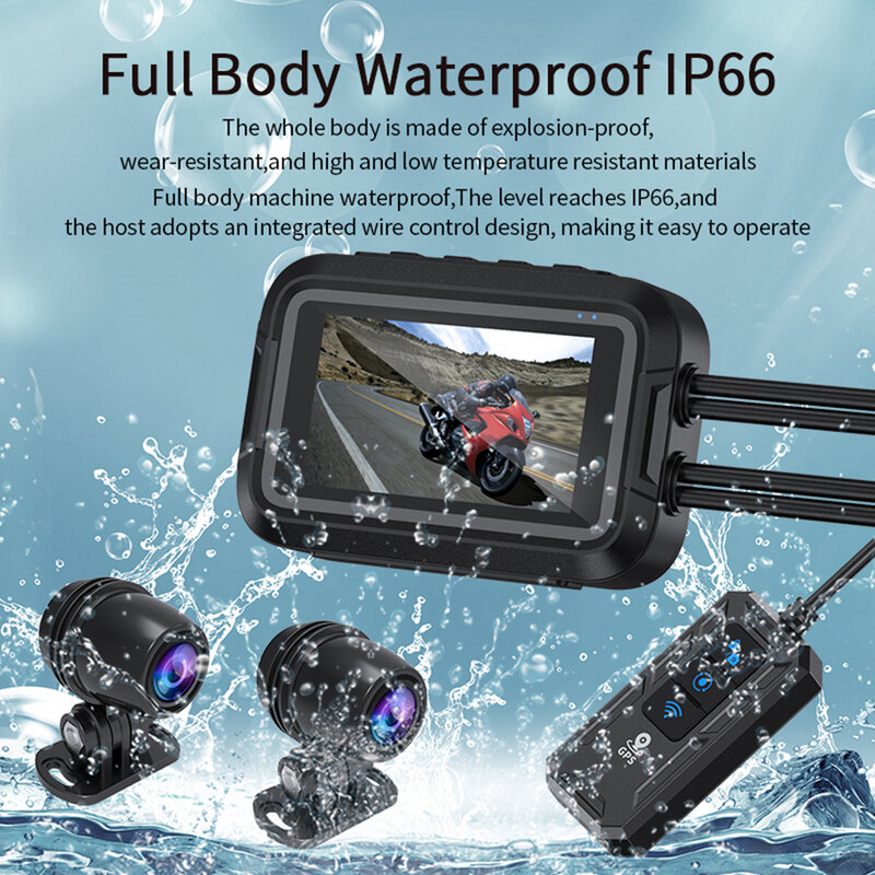 Dual 1080P Motorcycle DVR Full Body Waterproof Moto Camera WiFi GPS Dash Cam Front Rear Driving Video Recorder Black Box