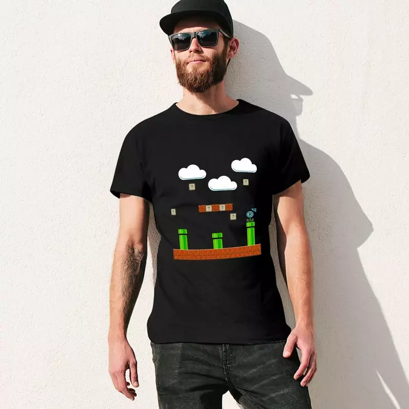 Camiseta de bloques de tierra y tubos verdes para hombre, ropa estética funnys