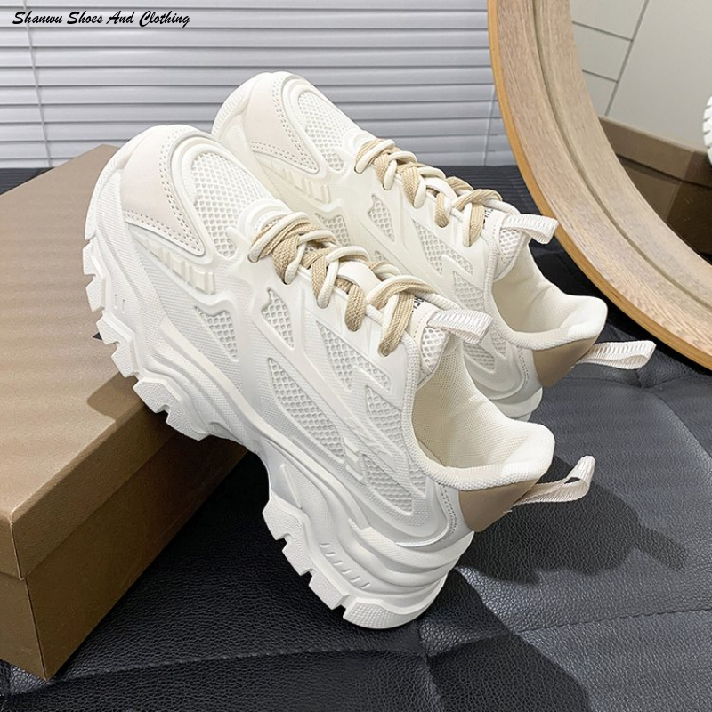 Frauen vulkan isierte flache Schuhe 2024 Sommer weiße Plattform Turnschuhe für Frauen Plattform Schuhe Mode beige Sportschuhe Mesh Schuhe