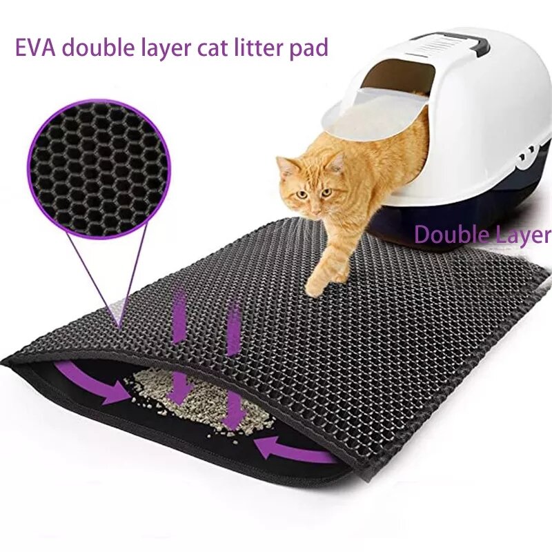 고양이 배변 매트 더블 레이어 방수 반려동물 배변 박스 매트, 미끄럼 방지 모래 패드, 세척 가능한 침대 매트, 깨끗한 제품, 선물 포함