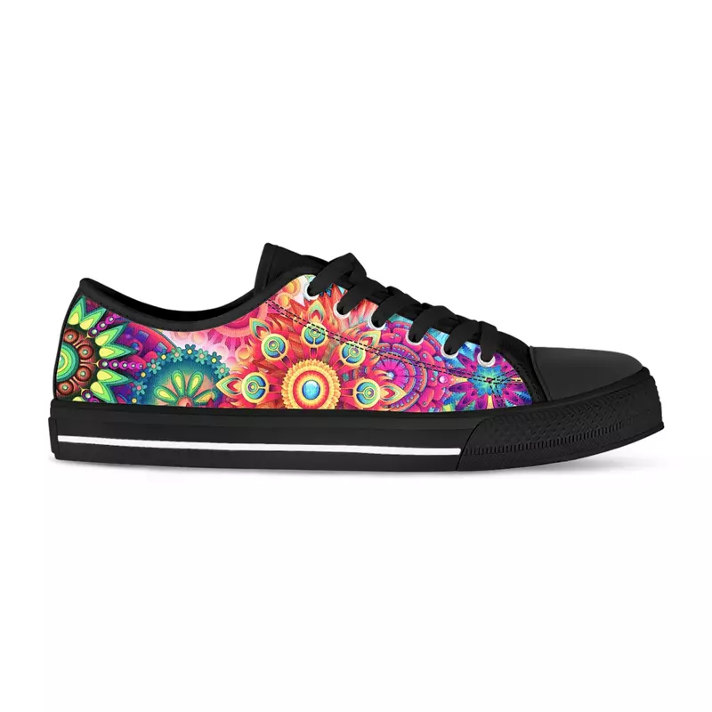 Tênis de lona colorida com design floral para mulheres, sapatos casuais, respiráveis, vulcanizados, andando, 2020