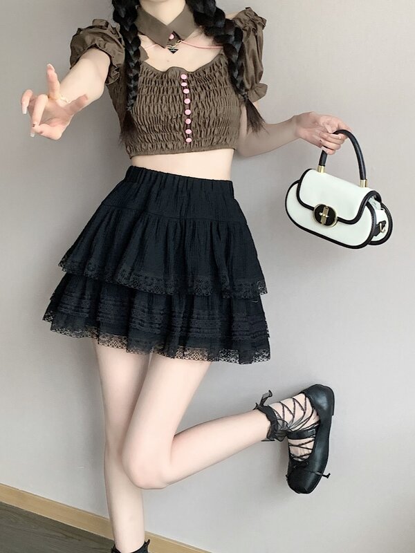 Ballet Skirts Women's Skirt Ruffel Cake Summer High Waist A-line Mini Harajuku Cute Kawaii Falda Woman Clothing