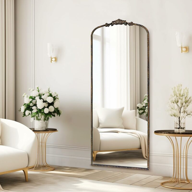 Bingkai kaca tebal kaca HD 71 ''x 30'', cermin panjang penuh Barok Vintage dengan dudukan dinding, dekorasi gelembung logam