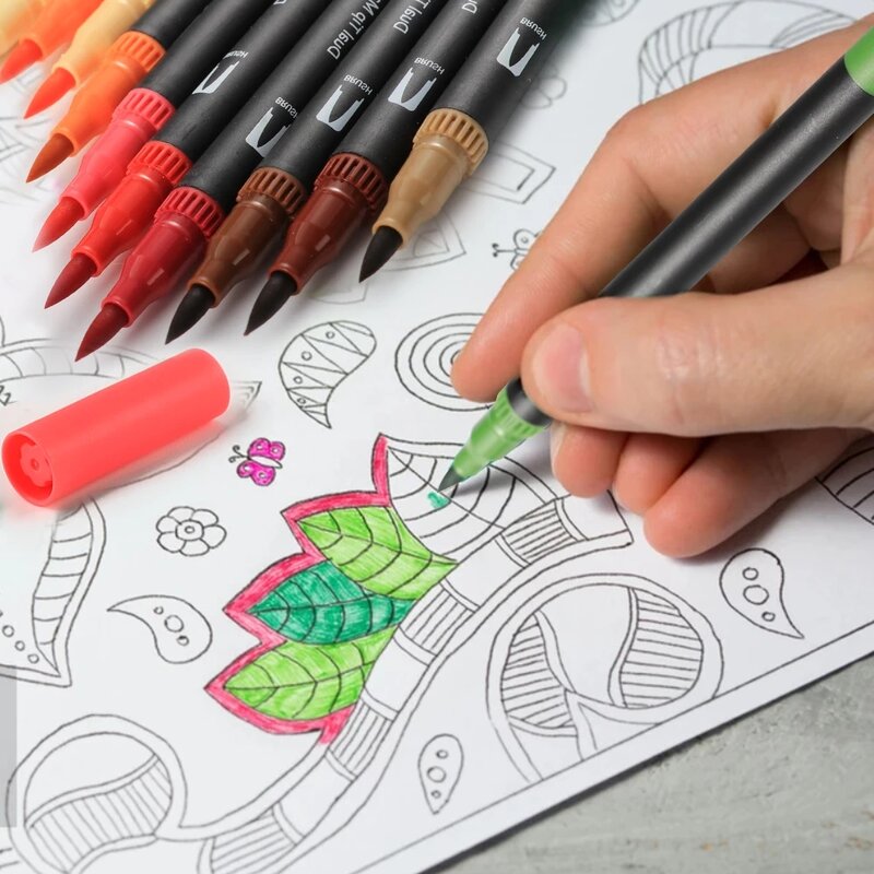 120 لون ouble-برأس قلم تحديد اللوحة الفنية طالب القرطاسية مجموعة المياه القائمة لينة برأس خط القلم اللون ماركر الفن لوازم