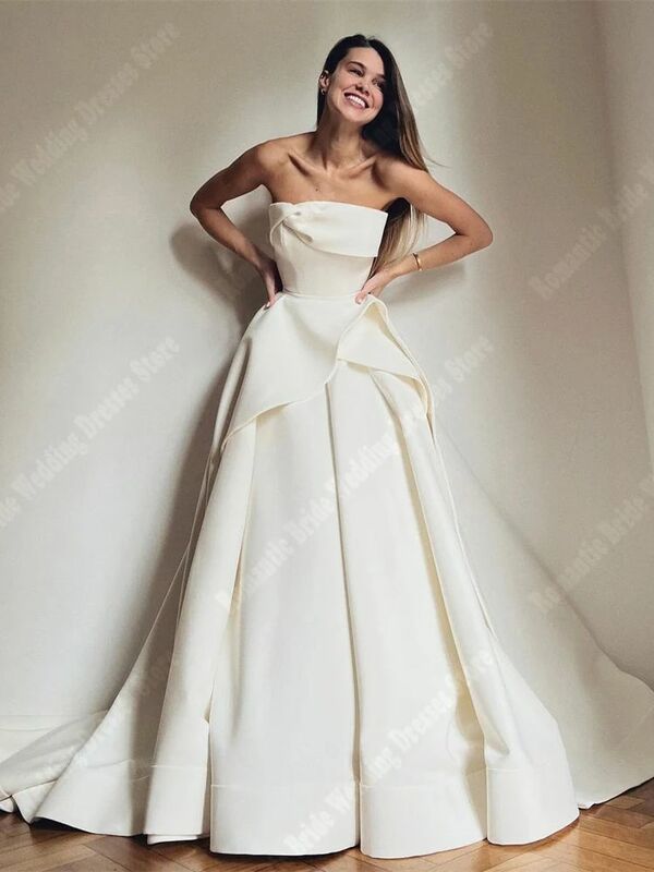 2024 Sexy Sleeveless Wedding Dresses Minimalist High Quality Satin Surface Backless Prom Gowns Mopping Length Vestidos De Novia
