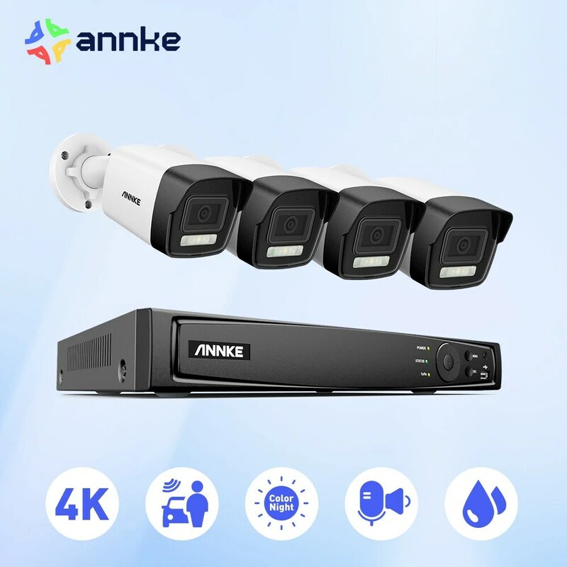 Система видеонаблюдения ANNKE 4K Ultra HD POE, 8 каналов H.265 + сетевой видеорегистратор с камерами безопасности 4K, комплект видеонаблюдения с записью звука, Ip-камера 8 МП