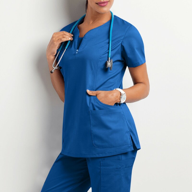 Uniforme de travail pour femmes soignantes, haut de gIslande extensible respirant à manches courtes et col en V avec poche, chemises de salon de spa de toilettage